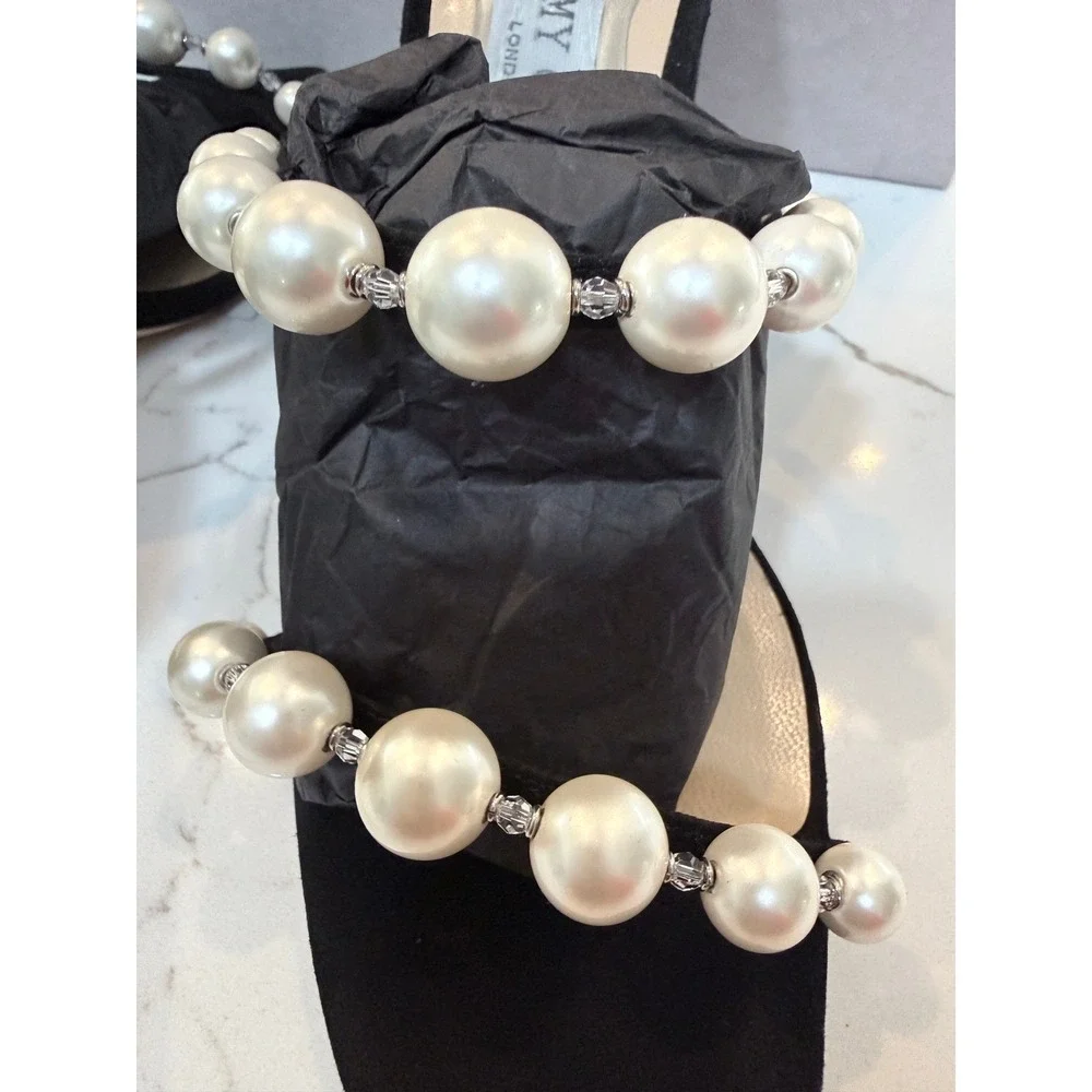 Jimmy Choo Sandals Amara 85 Black Suede Pearl  Block Heel‎ Size 40/US 10